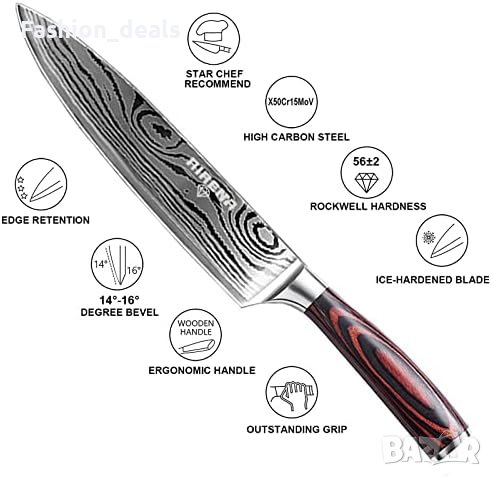 Нов Професионален остър кухненски нож 8 инча/Подарък Домакинство , снимка 2 - Други - 41587365