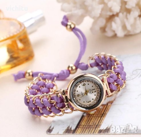 Нов дамски часовник с лилаво метало-текстилно закопчаване