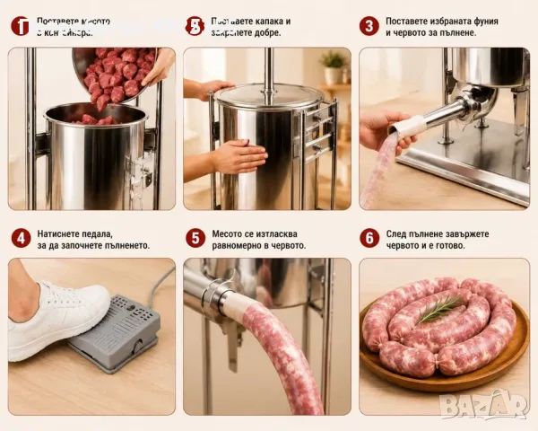 Професионална електрическа пълначка за месо – 15 литра, снимка 4 - Обзавеждане на кухня - 55749776