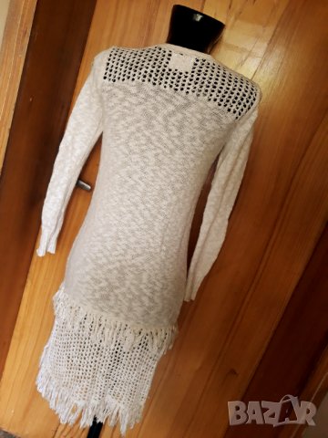 Кремаво бяля дълга жилетка плетиво с ресни С, снимка 3 - Жилетки - 34077968