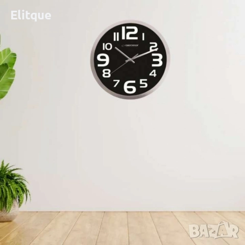 Стенен часовник Zurich, 25см., големи цифри, кварц, черен, бял, снимка 3 - Стенни часовници - 52842608