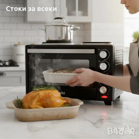 Готварска печка Voltz с фурна и 2 котлона 3200W, компактна електрическа печка за кухня, снимка 5 - Печки, фурни - 53225460