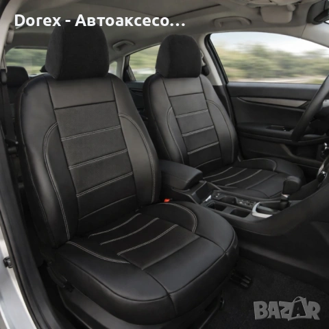 Комплект Универсална Тапицерия King Leather от еко кожа за предни и задни седалки – черни, перфорира, снимка 3 - Аксесоари и консумативи - 53607345