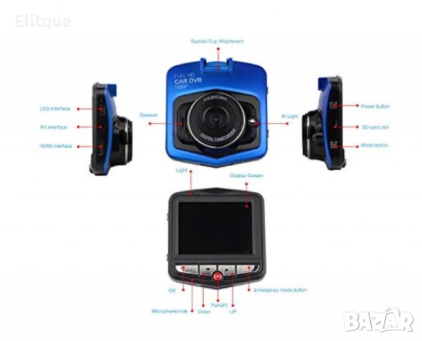 DVR камера за кола с 2.4 инчов екран, Full HD резолюция и 360 градуса въртене, снимка 7 - Друга електроника - 52851769