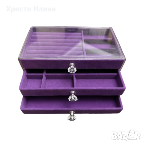 Голяма кутия за бижута с 3 чекмеджета с кадифена подплата 5 цвята налични, снимка 5 - Други - 48179879