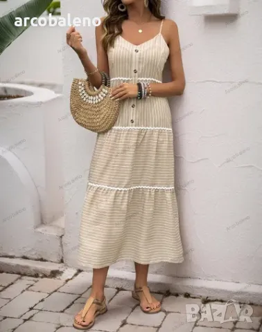 Ежедневна раирана дамска рокля с презрамки, снимка 2 - Рокли - 50001461