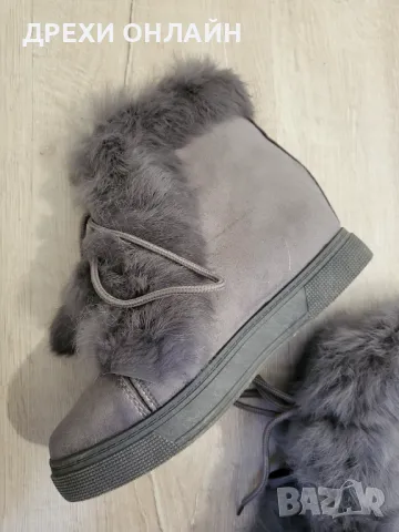 Сиви боти  естествен пух, снимка 2 - Дамски боти - 48898910
