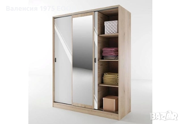 Гардероб с плъзгащи врати, огледало и вътр. чекм. Сити 1006 сонома,орех или комбинация бяло/ арвен, снимка 10 - Гардероби - 18790429
