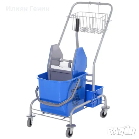 Комплект професионална количка за почистване HOMCOM, Капацитет 25 л, 4 колела, Пластмаса, Синя , снимка 6 - Мопове, кофи, четки и метли - 50370895