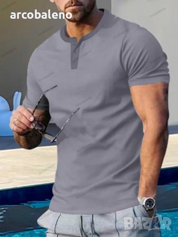 Мъжка класическа Henley тениска с къс ръкав и кръгло деколте, 7цвята, снимка 3 - Тениски - 41500499