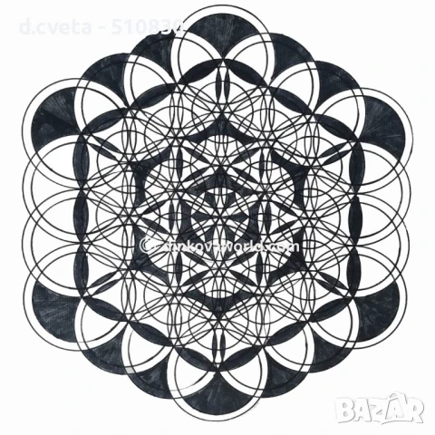 Енергийна Картина Цветето на Живота Черно Бяло, снимка 1