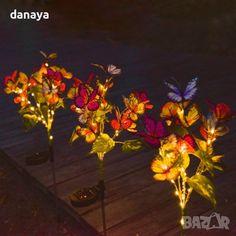 6427 Соларна лампа на колче пеперуди, 65 см, снимка 3 - Градински мебели, декорация  - 53643217