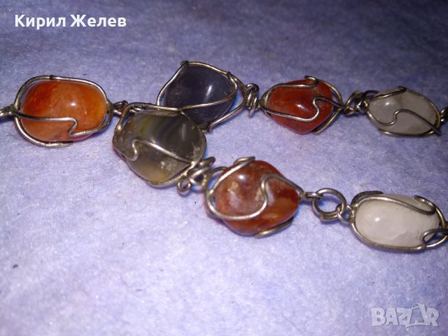 СКЪПОЦЕННА РЕТРО АРТ НУВО ГРИВНА КАРНЕОЛ МЛЕЧЕН КВАРЦ АХАТ ПОСРЕБРЕНА 34797, снимка 6 - Гривни - 39190117