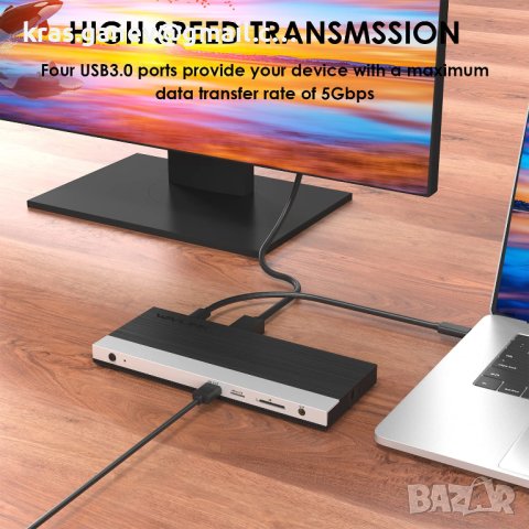 WAVLINK USB-C докинг станция с троен дисплей с 65 W зареждане, снимка 5 - Други - 40762820