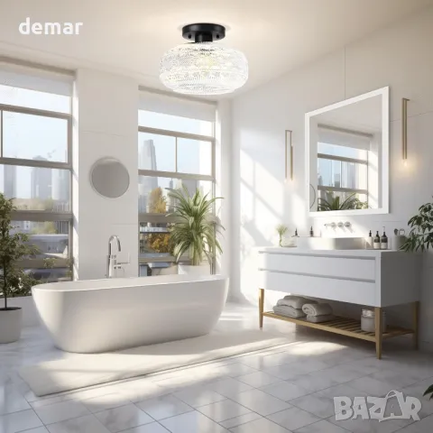 Полуизравнена таванна лампа APOTO, черна, глобус стъклен абажур, крушка не е включена, снимка 9 - Лампи за таван - 48851695