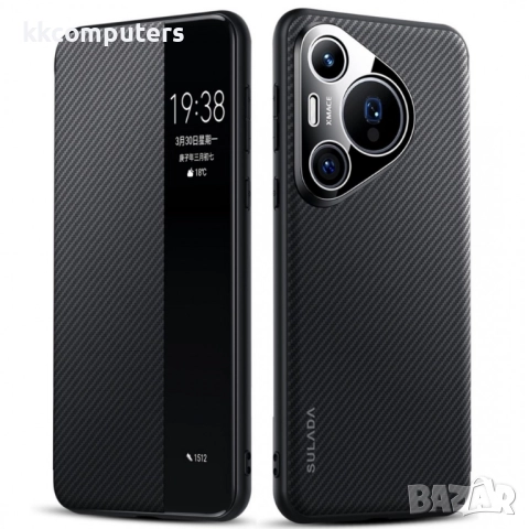 Калъф SULADA Kevlar за Huawei Pura 70 Pro– смарт капак с прозорец, кожена текстура и магнитна функци