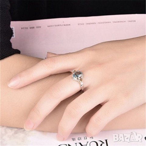 Нежен дамски пръстен с аквамарин, снимка 3 - Пръстени - 41867692