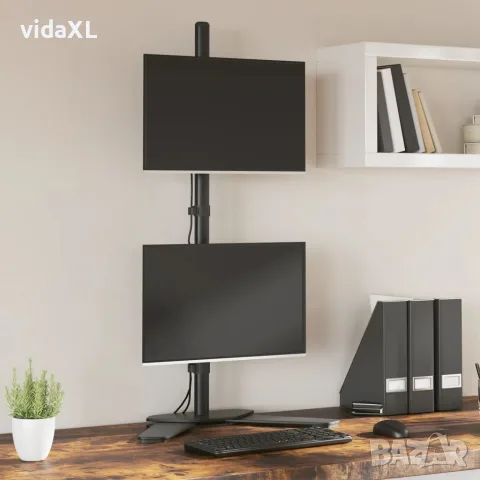 vidaXL Стойка за два монитора черна стомана VESA 75/100 мм, снимка 2 - Стойки, 3D очила, аксесоари - 56147324
