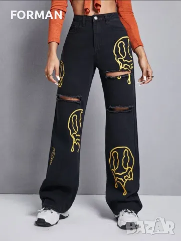 СТРАХОТНИ черни накъсани дънки с висока талия