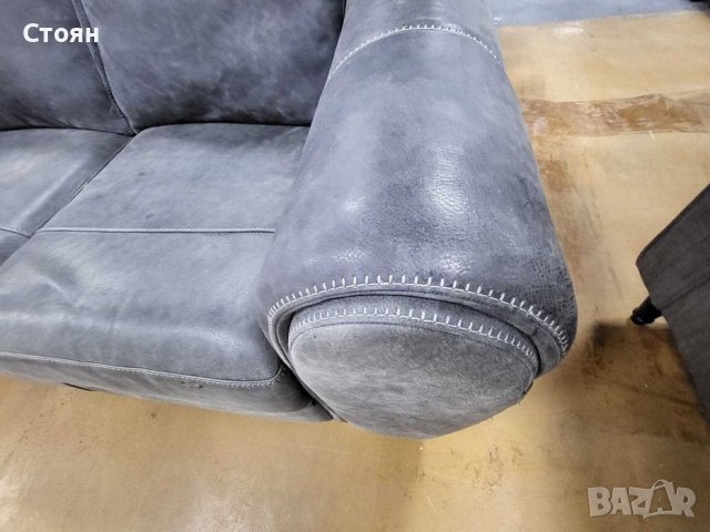 Сив кожен диван двойка "Galeria" - естествена кожа телешки бокс, снимка 6 - Дивани и мека мебел - 39711803