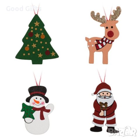 8 броя Комплект дървени висулки за елха, 4см, снимка 2 - Други стоки за дома - 42690137