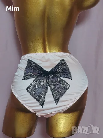 3/4XL Розова сатенена бикина с черна панделка 