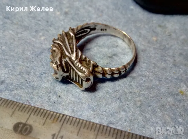 ЕФЕКТЕН ФИГУРАЛЕН СРЕБЪРЕН ПРЪСТЕН ДРАКОН СРЕБРО 925 ХУДОЖЕСТВЕНА РЪЧНА МАЙСТОРСКА ИЗРАБОТКА 49307, снимка 8 - Пръстени - 49246182