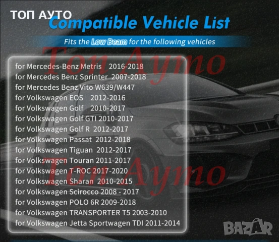 Лед Крушки H7 Golf Jetta Touran Tiguan МК6 МК7 Mercedes Vito Canbus, снимка 10 - Аксесоари и консумативи - 53766795