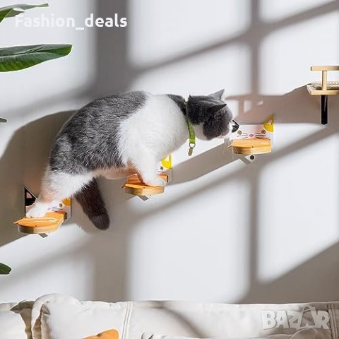 Нов Комплект 3 рафта за катерене на котки за стена Дървени стъпала , снимка 6 - За котки - 42458873