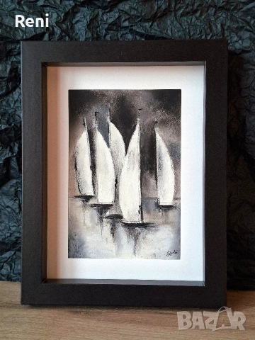 Лодки, въглен, малка картина, оригинал