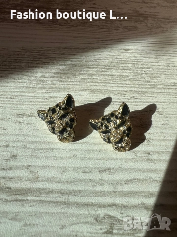 Обеци във формата на тигър с камъчета в златен и черни цвят ❤️, снимка 2 - Обеци - 52248009