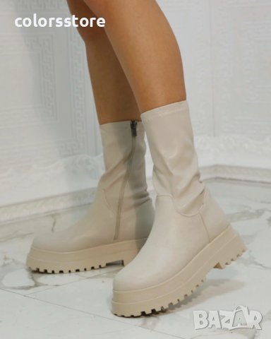 Равни боти - бежова кожа с бежово ходило - NBS1, снимка 2 - Дамски боти - 39061496