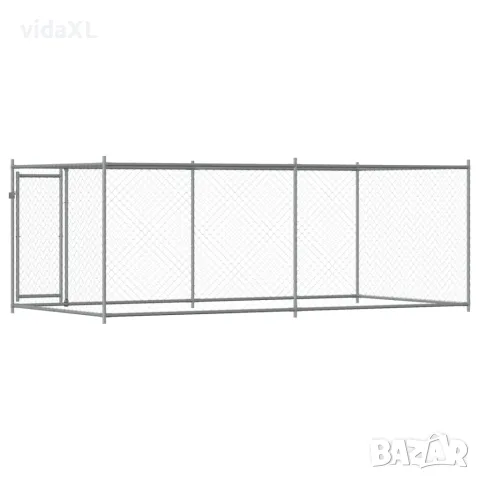 vidaXL Кучешка клетка с врата сива 4x2x1,5 м поцинкована стомана, снимка 6 - За кучета - 56146775
