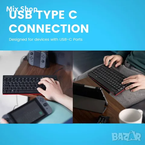 Нова Жична мини клавиатура Perixx PERIBOARD-422 с USB-C и конектор USB Type-C, снимка 5 - Друга електроника - 55803812