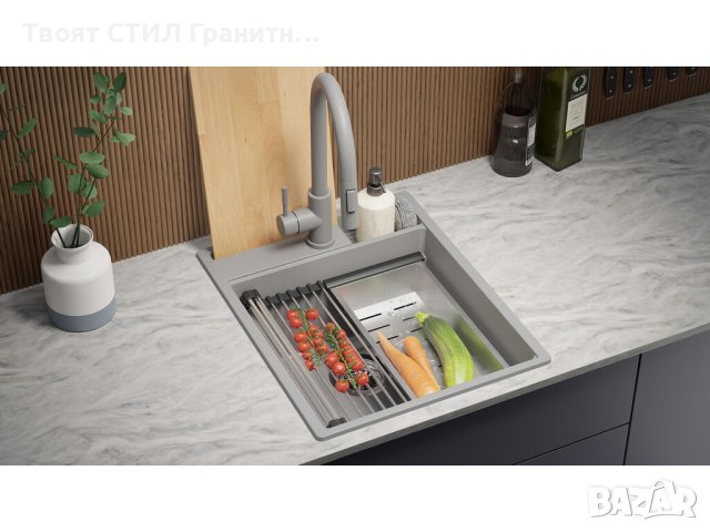  Кухненска Мивка от гранит модел Осло 45 Премиум 430 x 530 мм Сива, снимка 8 - Мивки - 41875424