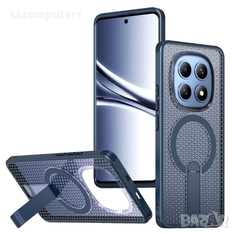 Магнитен калъф за Xiaomi Poco M8 5G / Redmi Note 15 5G с Мрежеста Текстура и Стойка- PC+TPU, 3D Вент, снимка 2 - Калъфи, кейсове - 53259716