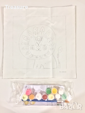 Комплект за рисуване по номера 20x20cm - лъв, снимка 3 - Картини - 39412934