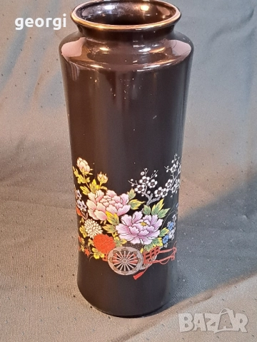 японска порцеланова ваза с флорални мотиви и позлата 27/2, снимка 3 - Вази - 51460821