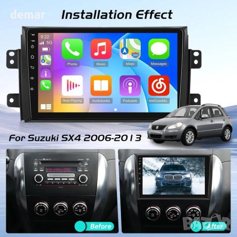 2+64G Techschermo Стерео система за Suzuki SX4 2006-2013,9-инчов екран, снимка 2 - Аксесоари и консумативи - 53415175