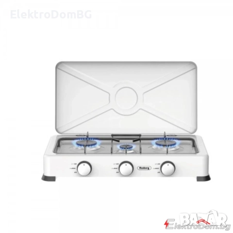 Котлон газов троен с капак Rosberg R51454E3, 30 mbar, Бял, снимка 1