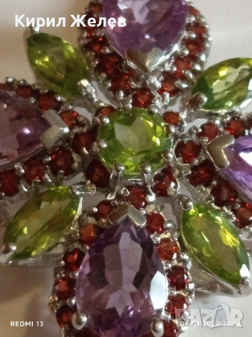 Сребърна висулка с флорален мотив инкростация на АЛЕКСАНДРИТ,ДИАМАНТ,ГРАНАТ ефектна стилна 52501, снимка 6 - Колиета, медальони, синджири - 53003105