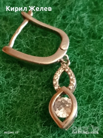 Елегантна нежна финна сребърна обеца с инкрустирани кристали 53050, снимка 4 - Обеци - 53051452