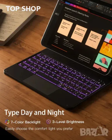 Калъф с магнитна клавиатура Inateck за iPad Air 11 Inch 2024 M2, 7 цветна подсветка тракпад, KB09119, снимка 6 - Таблети - 49551807
