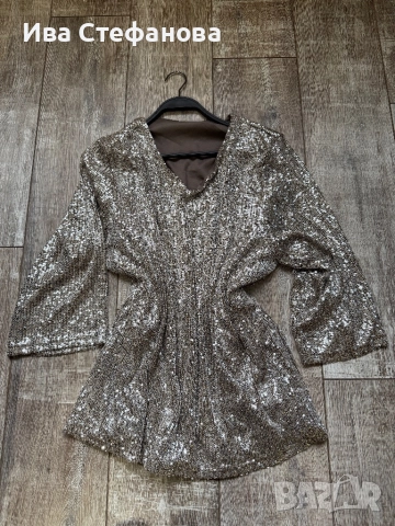 Нова парти официална коктейлна блуза туника  златни сребърни пайети , снимка 2 - Туники - 52483351