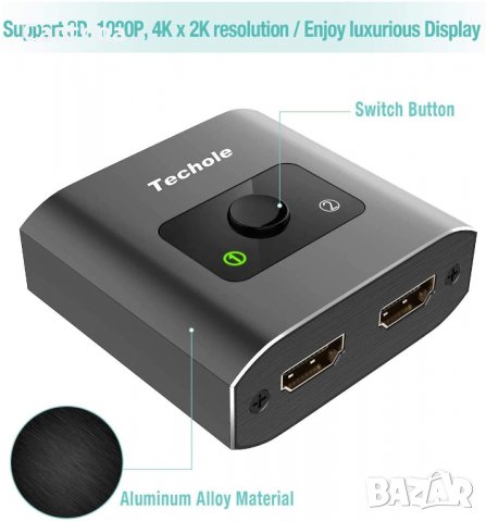 Techole 4K HDMI сплитер-алуминиев двупосочен, 2 x 1/1 x 2, 4K 3D 1080P за Xbox PS, РС,​ HDTV, снимка 2 - Части и Платки - 35982916