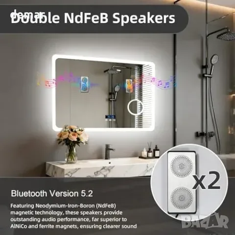 LUVODI LED огледало 80x60 см със светлина, Bluetooth и анти-мъгла, снимка 3 - Огледала - 55933519