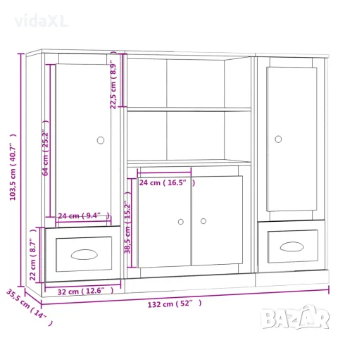 vidaXL Високи шкафове, 3 бр, сонома дъб, инженерно дърво, снимка 8 - Бюфети - 56146727