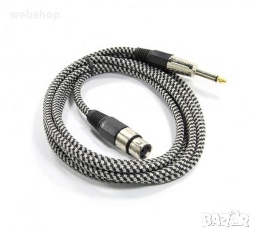 Кабел с текстилна оплетка за микрофон MONO 6,3mm JACK(м)/CANON(ж) 5m, снимка 1