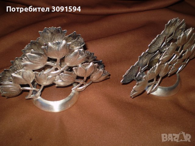 Винтидж чифт салфетници на цветя бял метал, снимка 4 - Други ценни предмети - 39377550