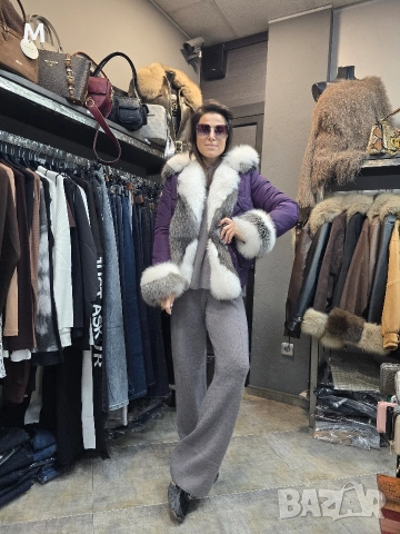 НОВА лилава парка с естествен косъм , снимка 5 - Якета - 53002117